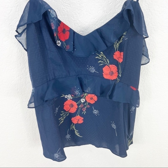 NWT JOIE Aisling Poppy Print Ruffle Camisole Floral Tank Navy Size 0 - Picture 5 of 8